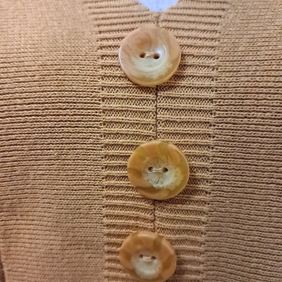 Y2K Dressbarn Gold Ribbed V-Neck Button Detail Cotton Sweater Size L - Picture 3 of 11